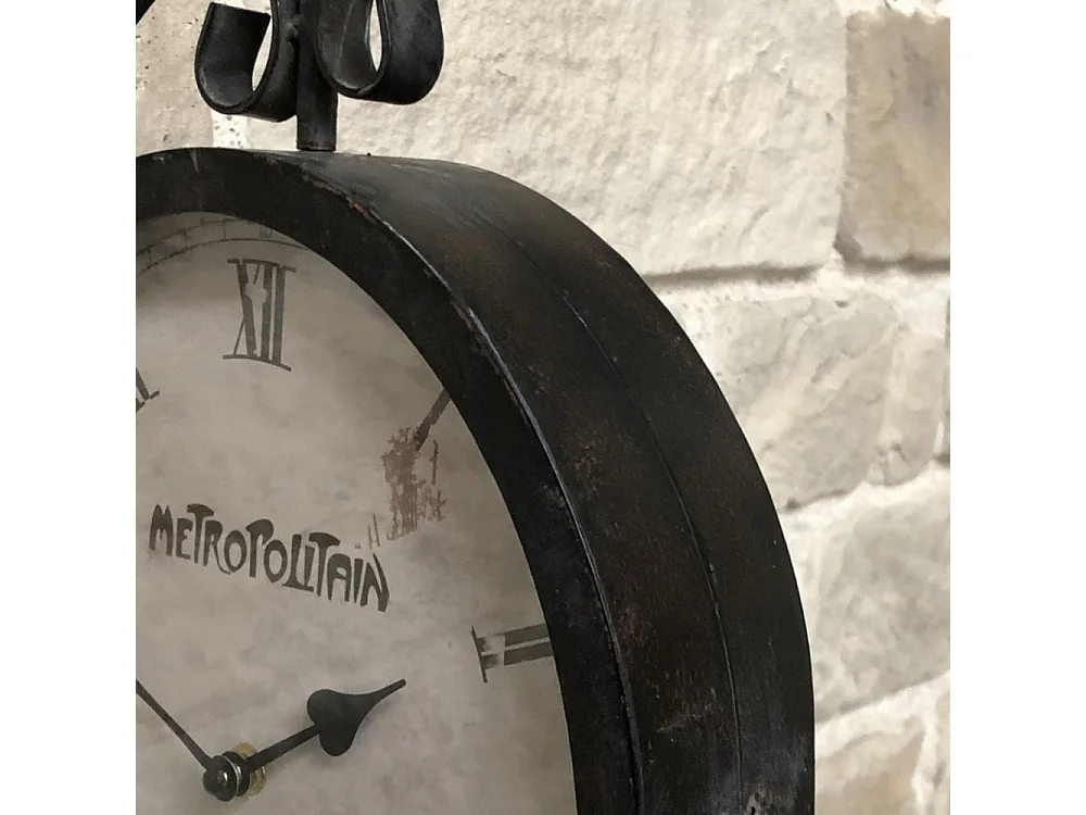 Horloge murale décorative gare double face vintage métal gris 48cm