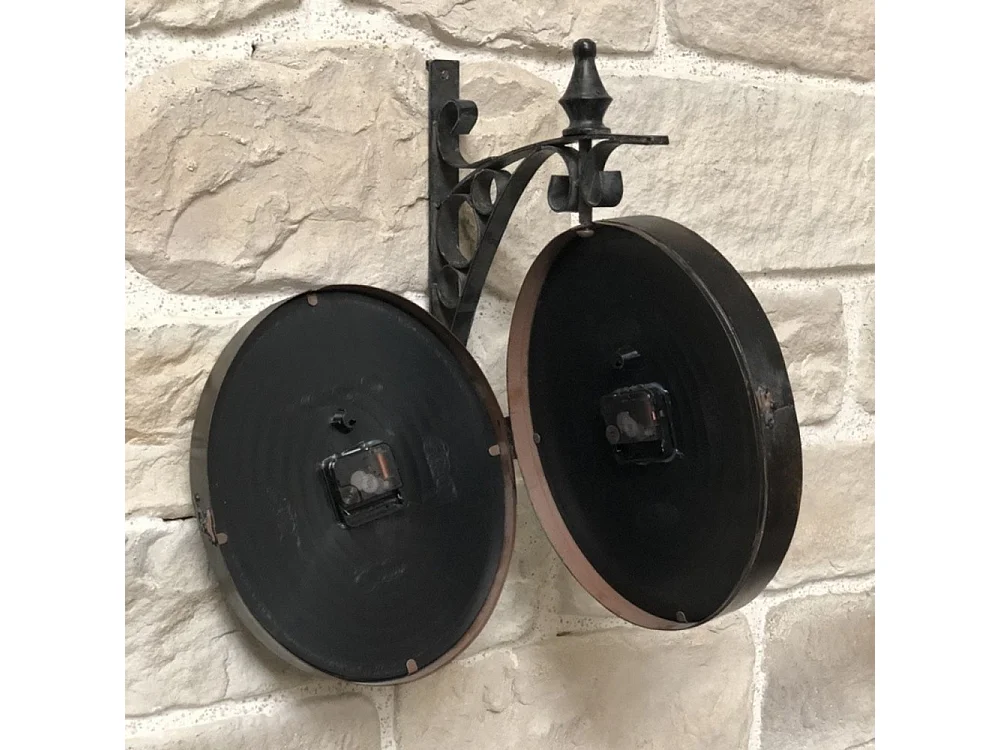 Horloge murale décorative gare double face vintage métal gris 48cm