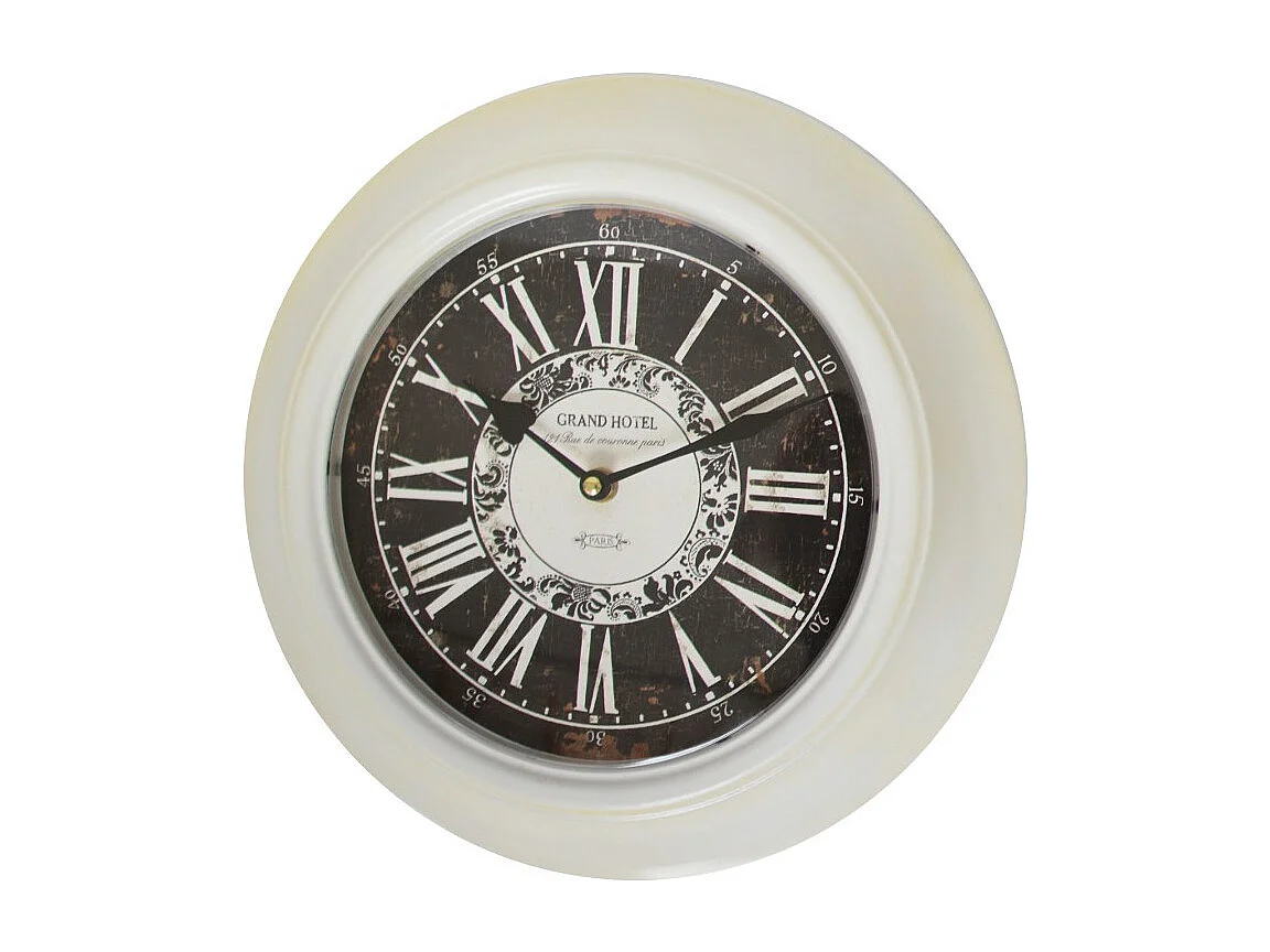 Grande horloge murale décorative vintage salon métal blanc noir 75cm