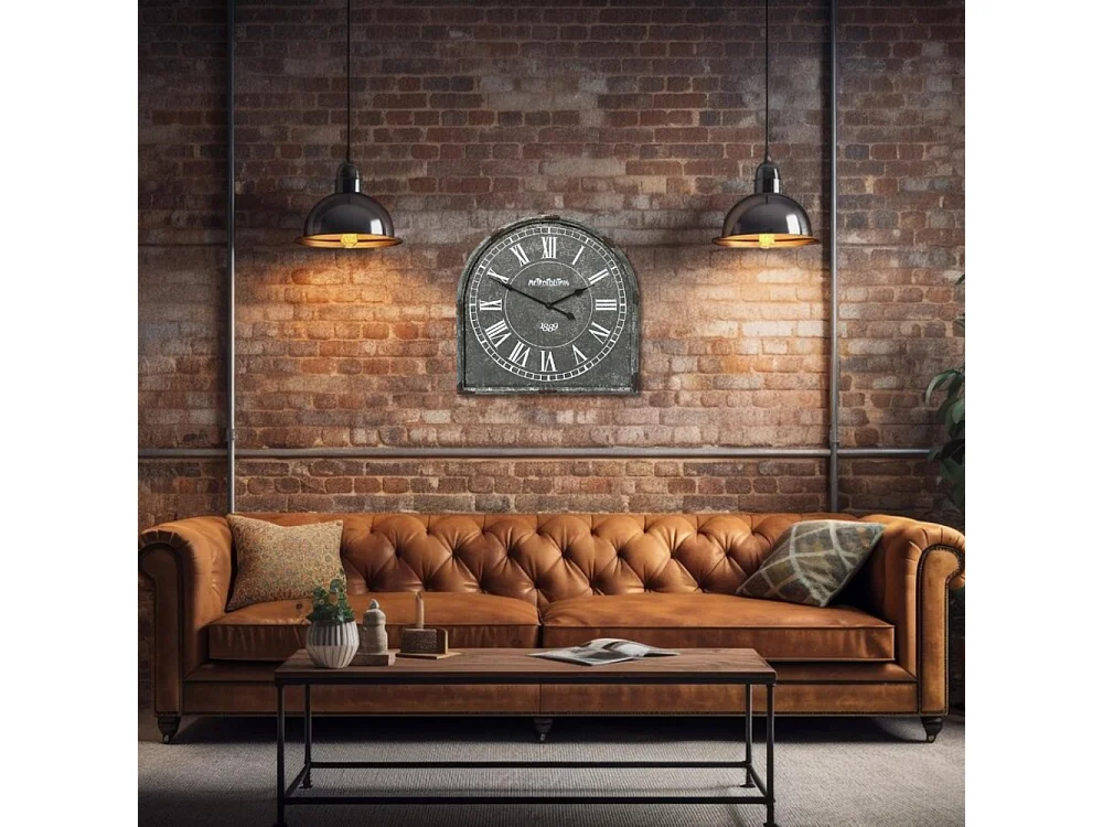 Grande horloge murale décorative vintage salon cuisine métal gris 60cm