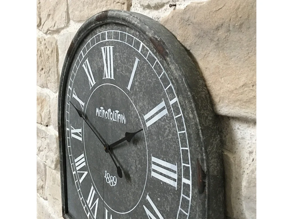Grande horloge murale décorative vintage salon cuisine métal gris 60cm