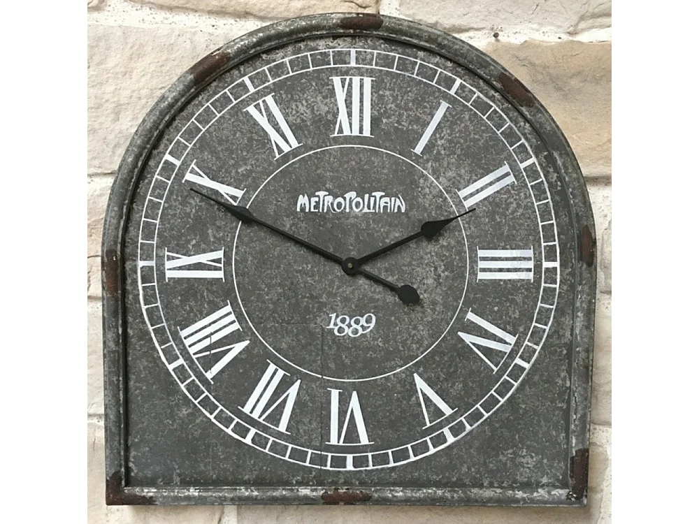 Grande horloge murale décorative vintage salon cuisine métal gris 60cm