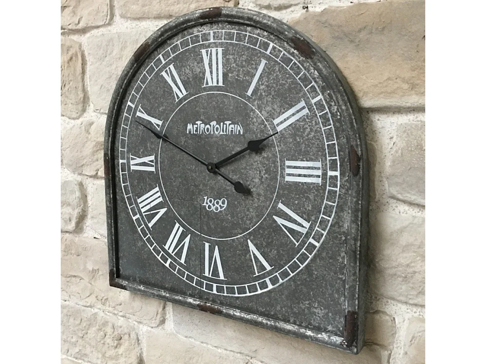 Grande horloge murale décorative vintage salon cuisine métal gris 60cm