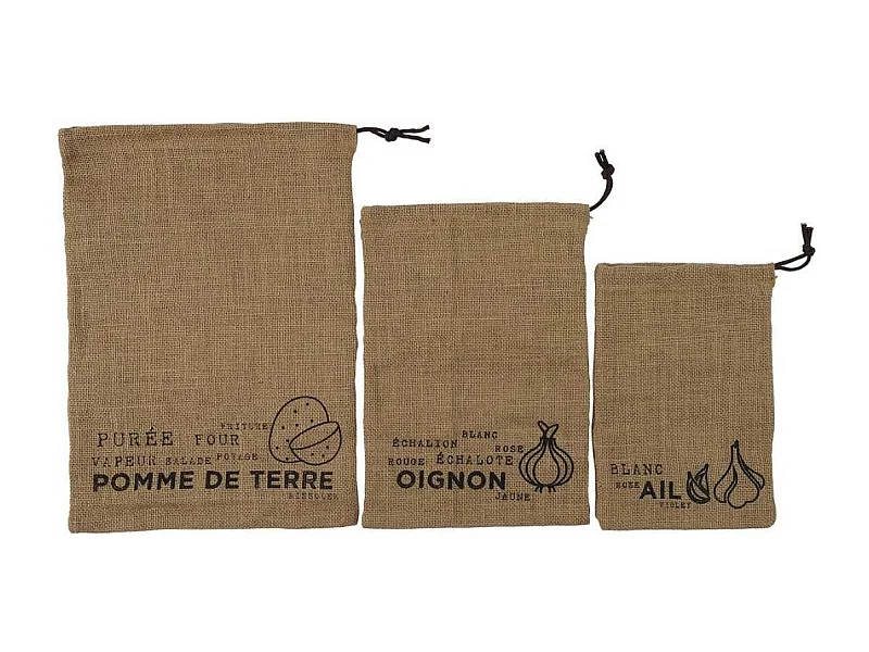 Lot de 3 sacs de conservation en toile de jute 3 tailles différentes
