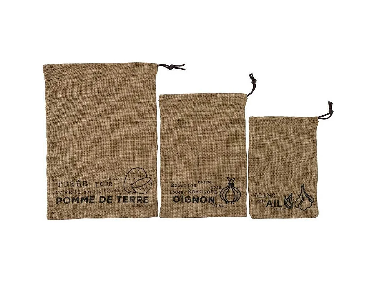 Lot de 3 sacs de conservation en toile de jute 3 tailles différentes