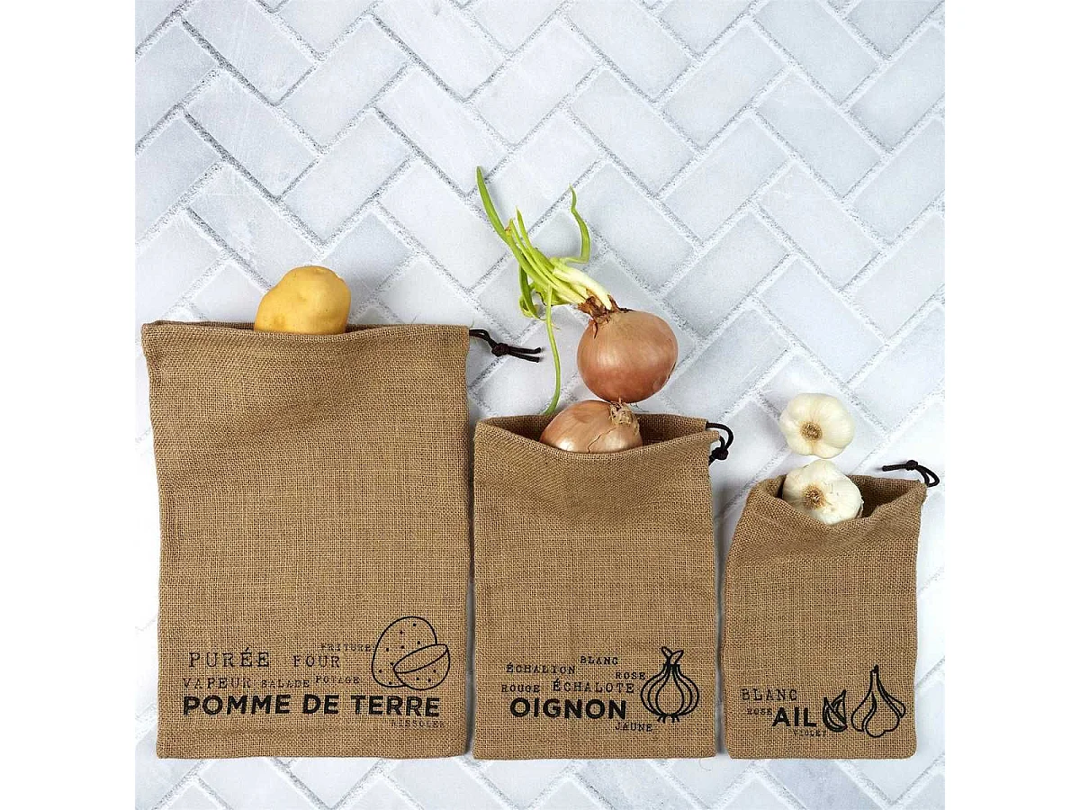 Lot de 3 sacs de conservation en toile de jute 3 tailles différentes