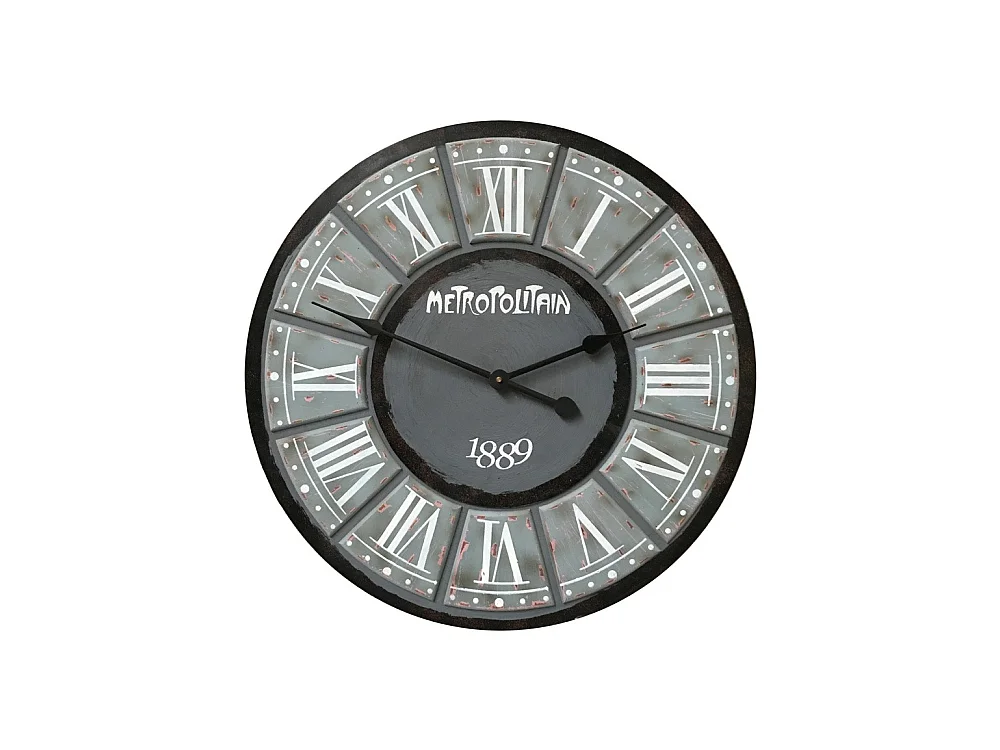 Grande horloge murale décorative vintage salon bois gris noir 60cm