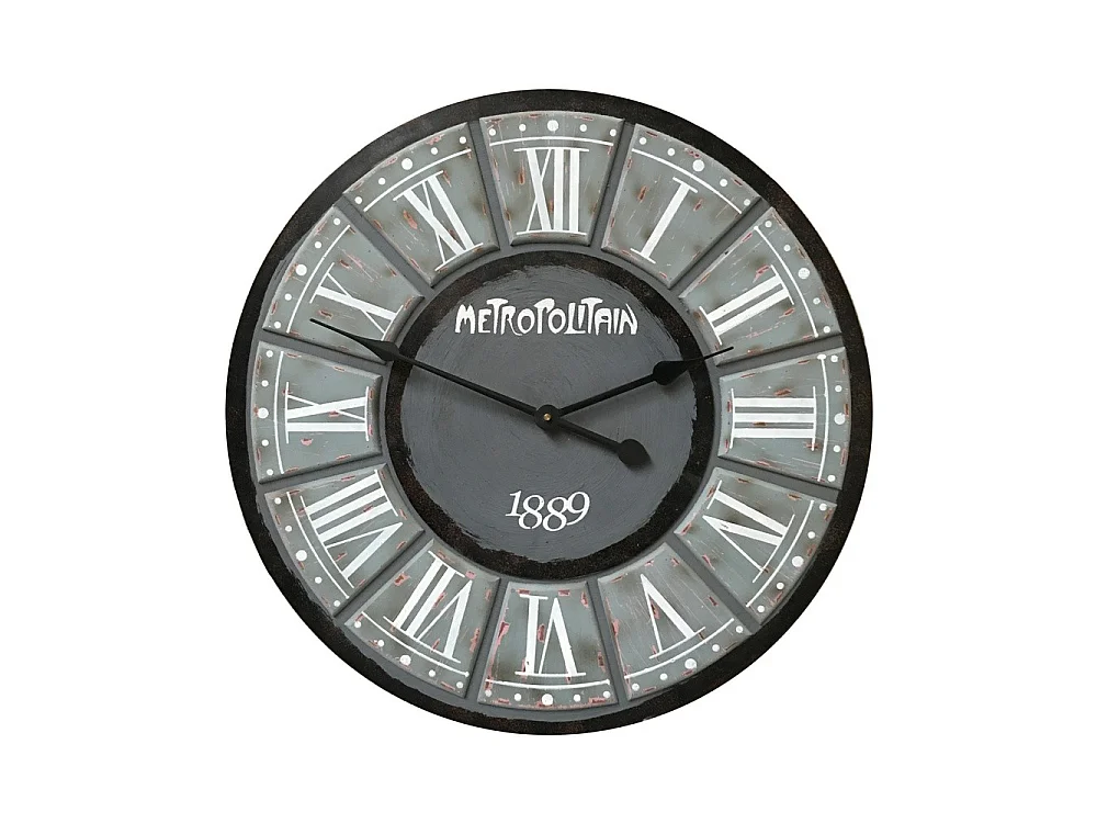 Grande horloge murale décorative vintage salon bois gris noir 60cm