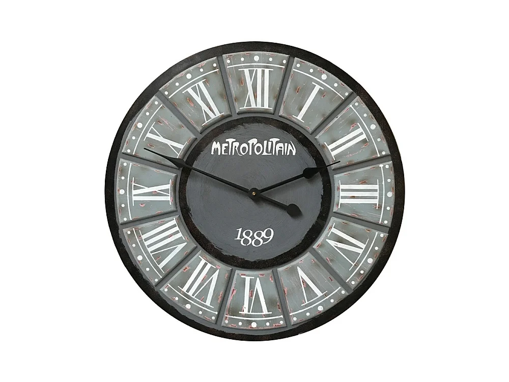 Grande horloge murale décorative vintage salon bois gris noir 60cm