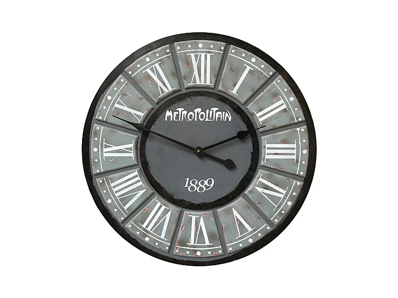 Grande horloge murale décorative vintage salon bois gris noir 60cm