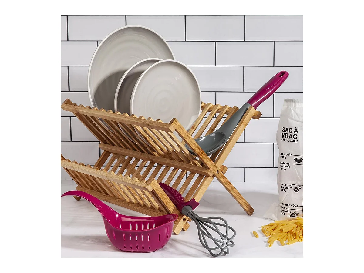 Egouttoir à Vaisselle Pliable en Bambou Naturel - MONTY