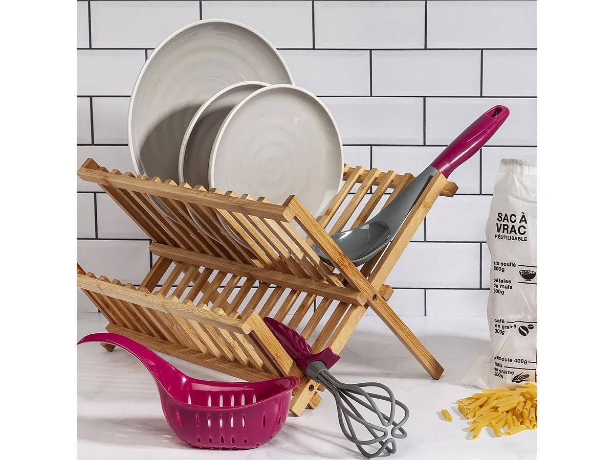 Egouttoir à Vaisselle Pliable en Bambou Naturel - MONTY