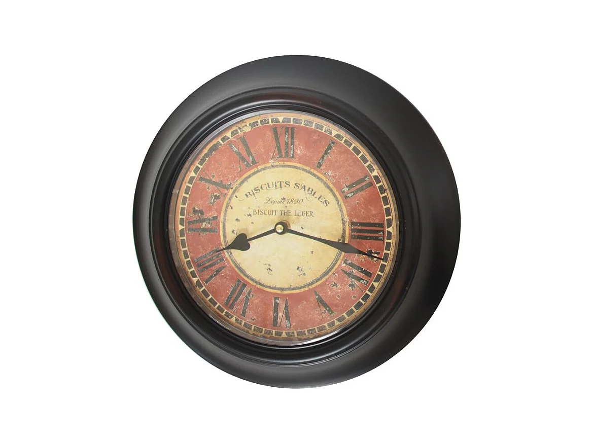 Horloge murale décorative vintage ancien salon métal noir rouge 33cm