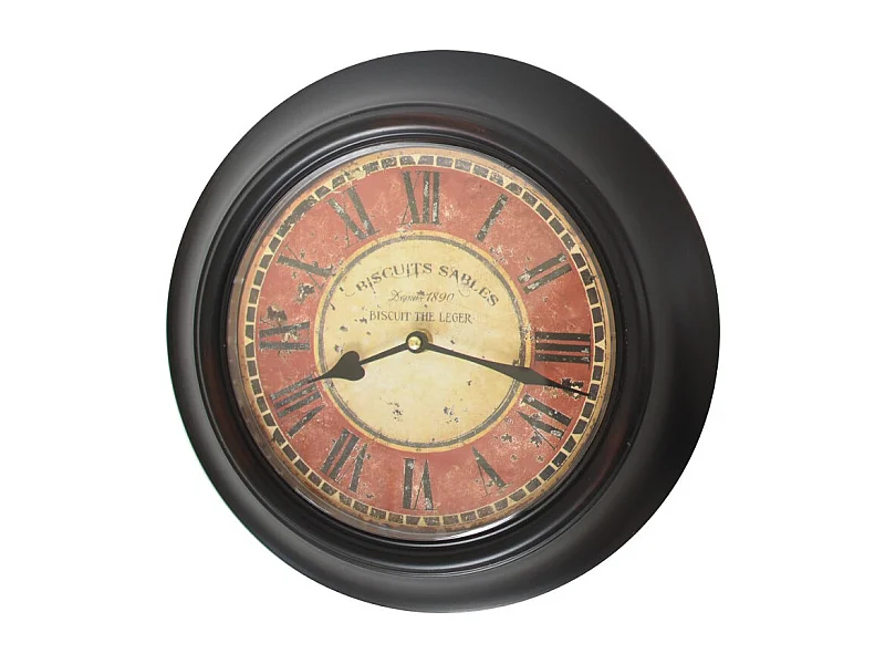 Horloge murale décorative vintage ancien salon métal noir rouge 33cm
