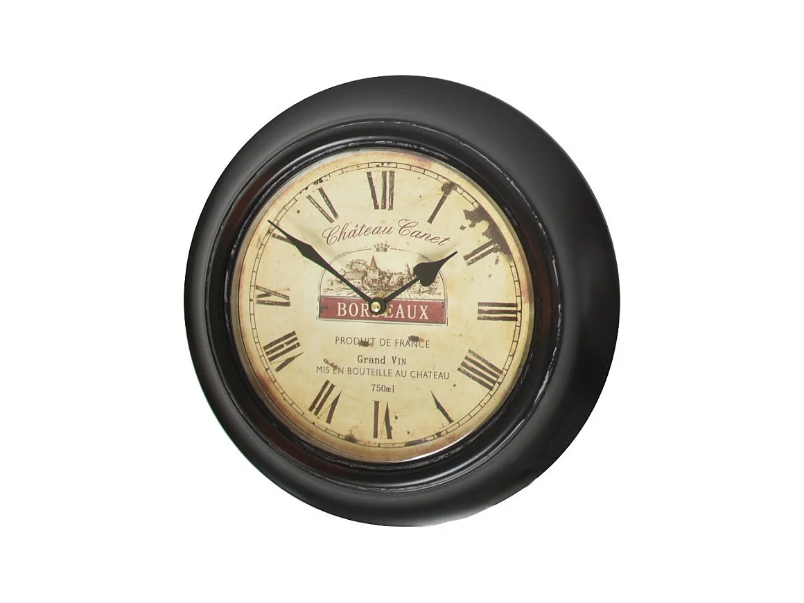 Horloge murale décorative vintage ancien salon métal noir beige 33cm