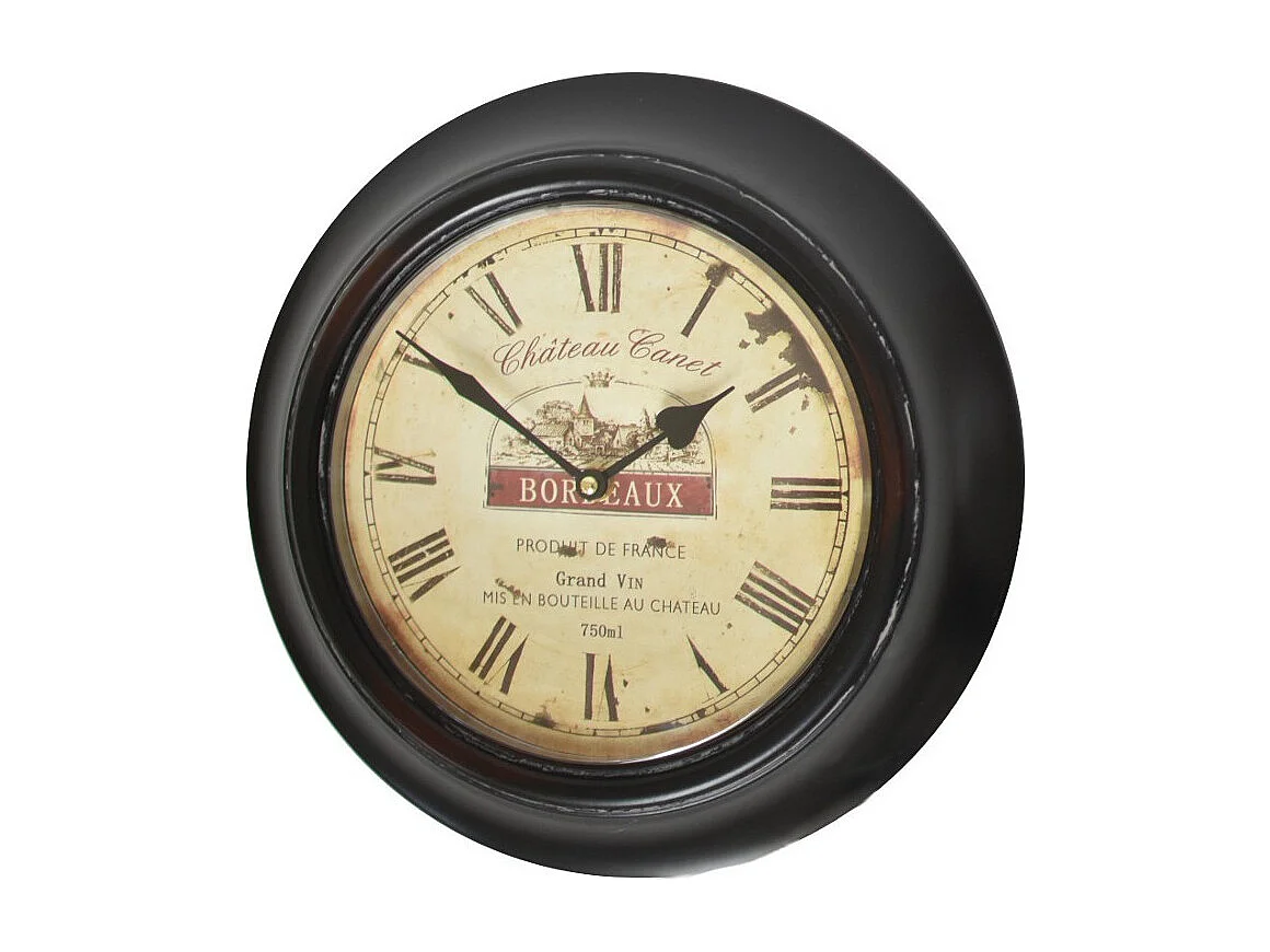 Horloge murale décorative vintage ancien salon métal noir beige 33cm