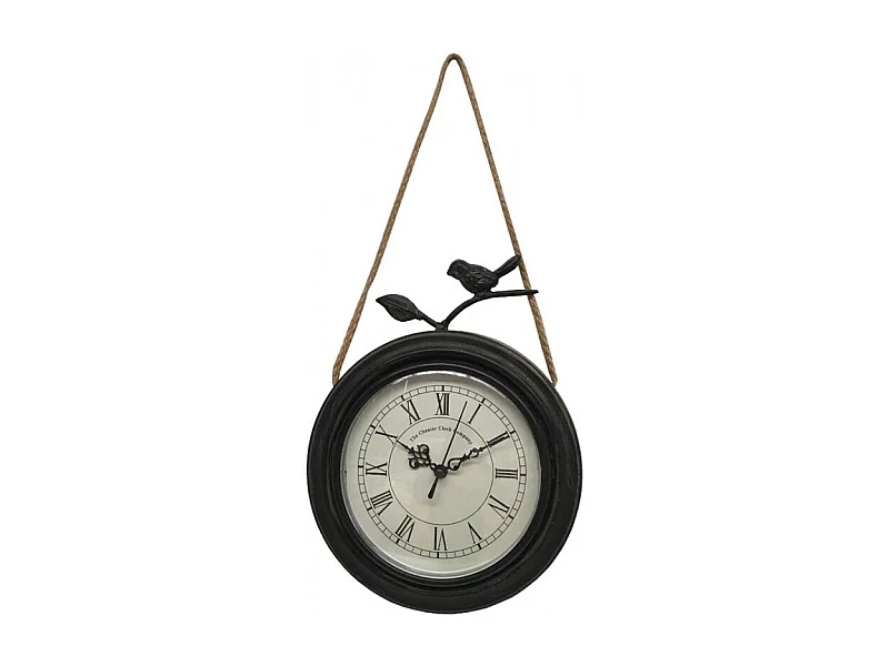 Horloge murale décorative vintage oiseau métal noir blanc Ø20.5cm