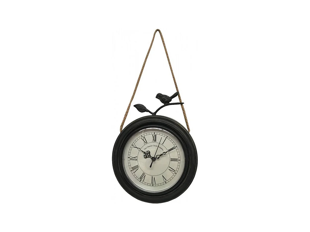 Horloge murale décorative vintage oiseau métal noir blanc Ø20.5cm
