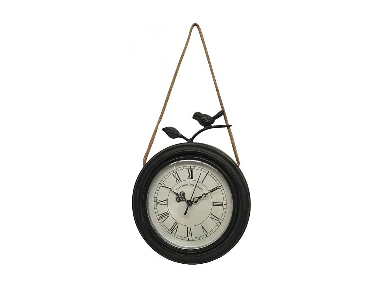 Horloge murale décorative vintage oiseau métal noir blanc Ø20.5cm