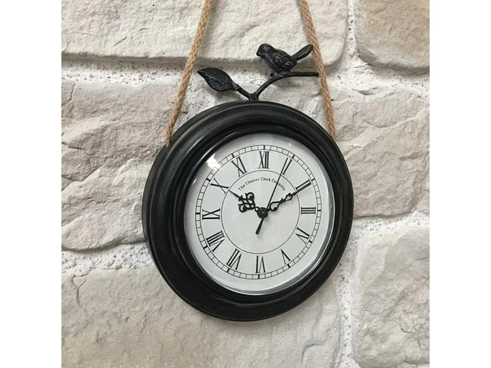 Horloge murale décorative vintage oiseau métal noir blanc Ø20.5cm