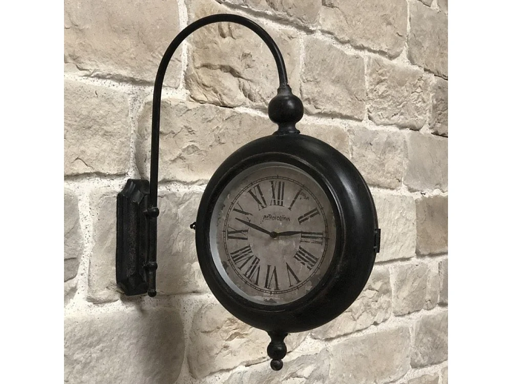 Horloge murale gare double face décorative vintage métal marron 57cm