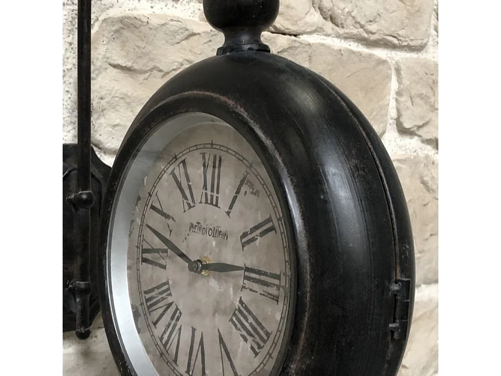 Horloge murale gare double face décorative vintage métal marron 57cm