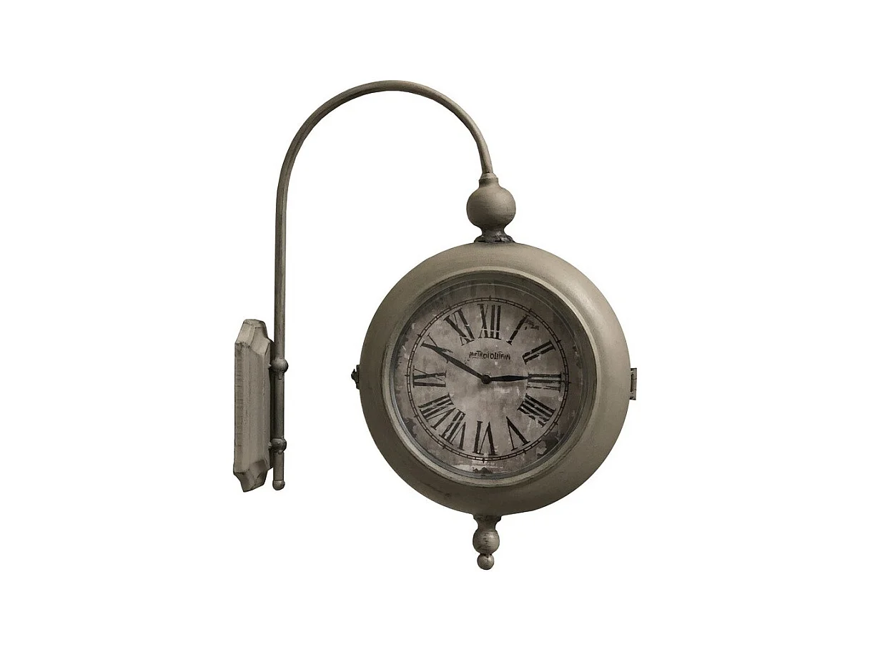 Horloge murale décorative double face vintage gare métal taupe 57cm