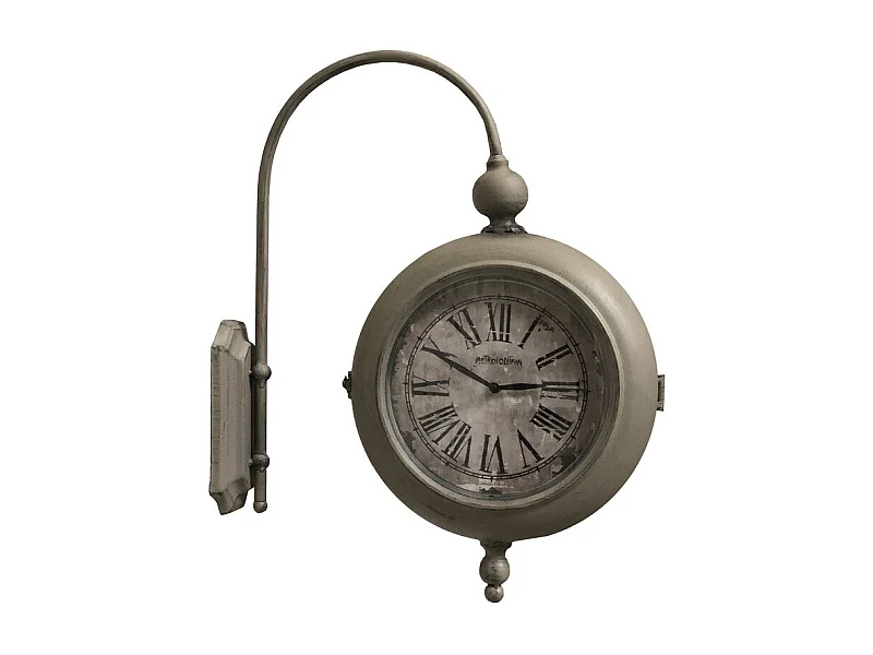 Horloge murale décorative double face vintage gare métal taupe 57cm