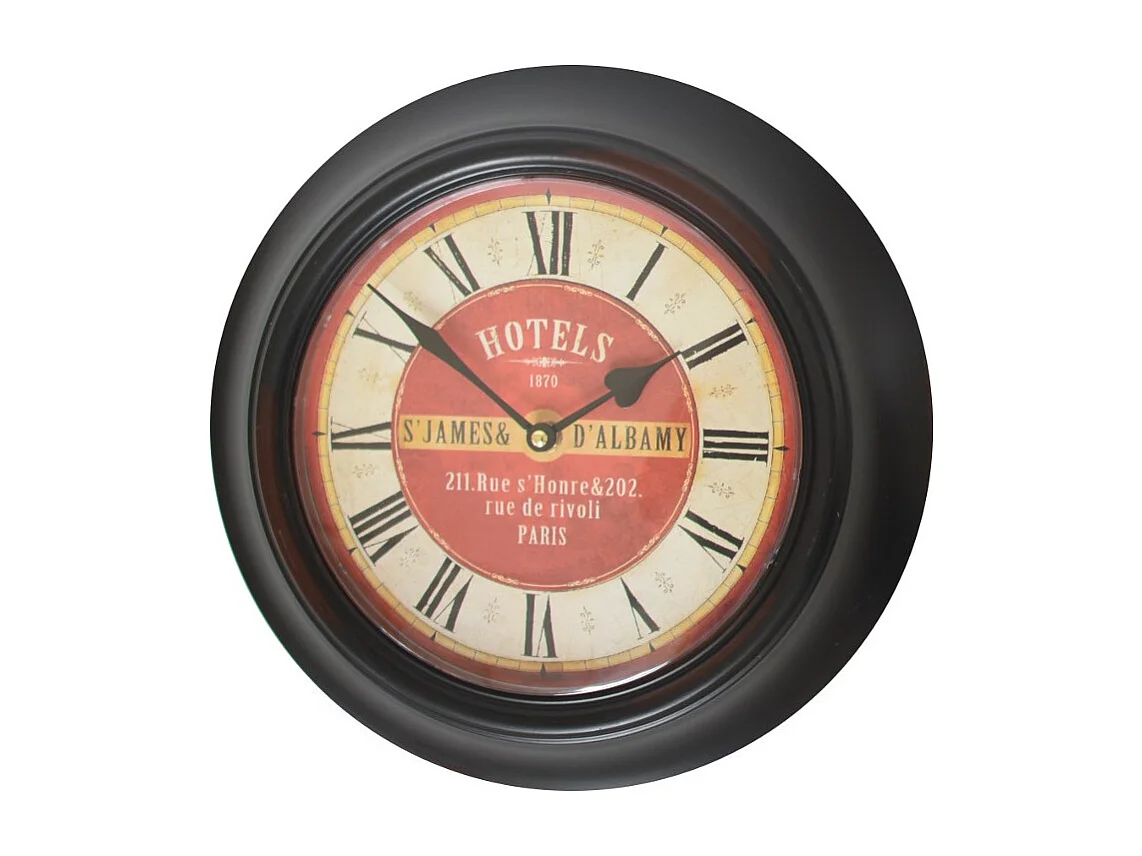 Horloge murale décorative vintage ancien salon métal noir rouge 33 cm