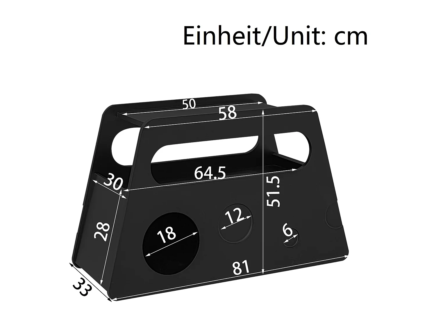 Table basse noir avec roulettes et rangement, design rond 81x33x51,5cm
