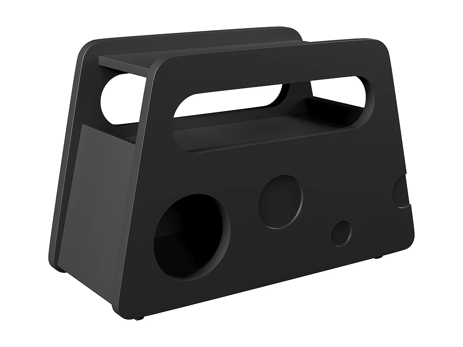 Table basse noir avec roulettes et rangement, design rond 81x33x51,5cm