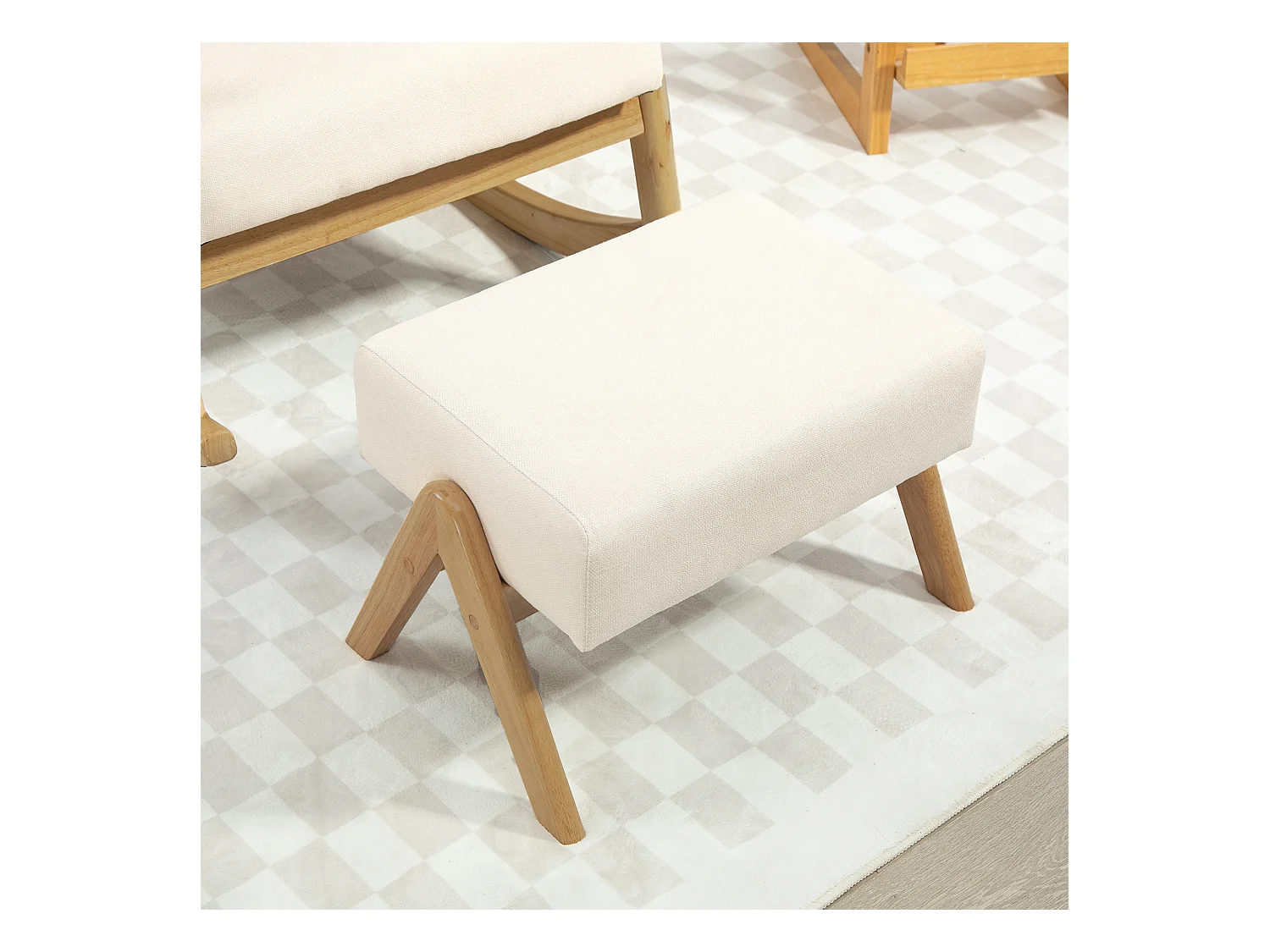 Fauteuil à bascule blanc crème avec repose-pieds, structure en bois 96x65x94,5cm