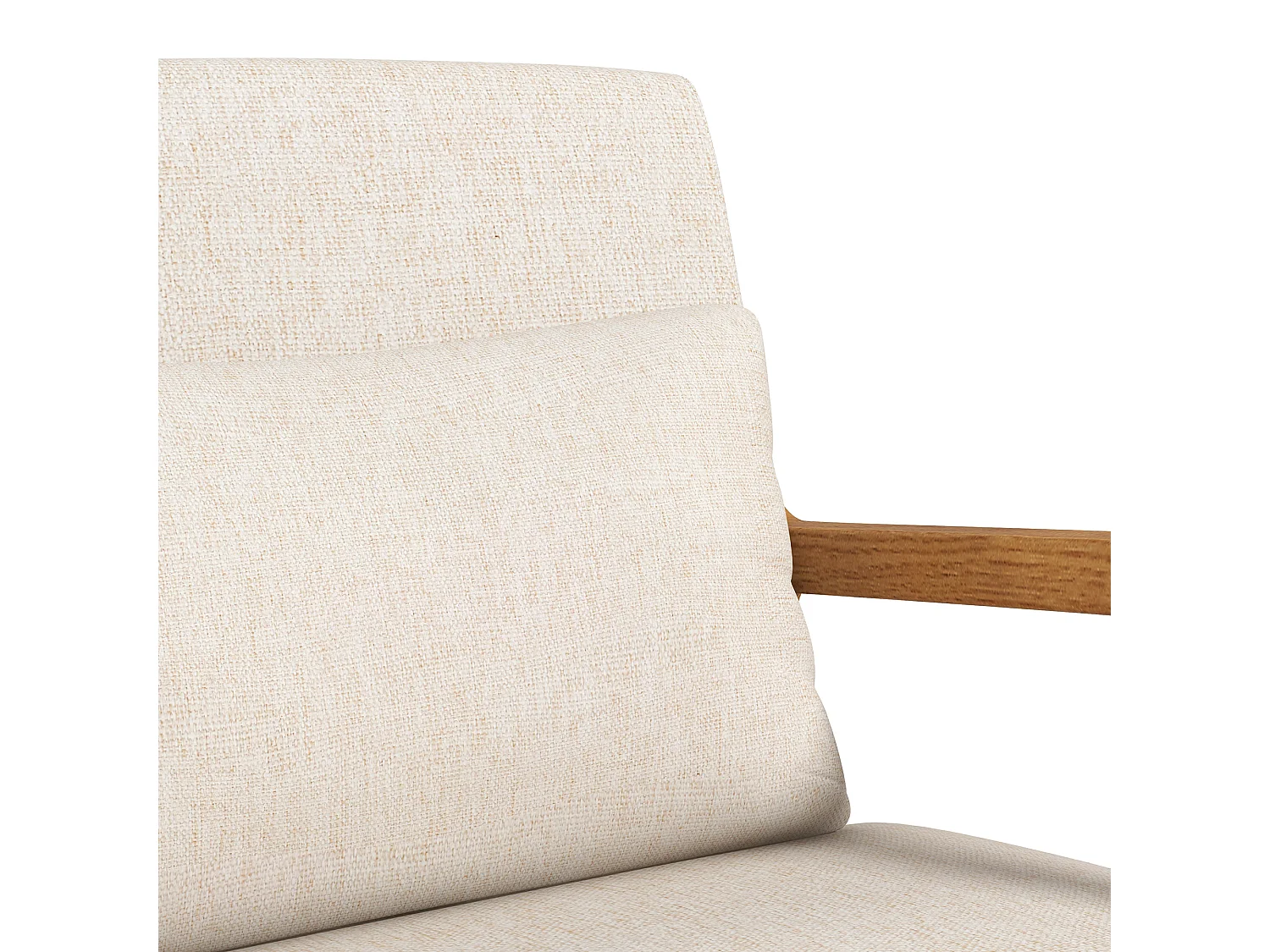 Fauteuil à bascule blanc crème avec coussin lombaire et accoudoirs, coussin d'assise épais
