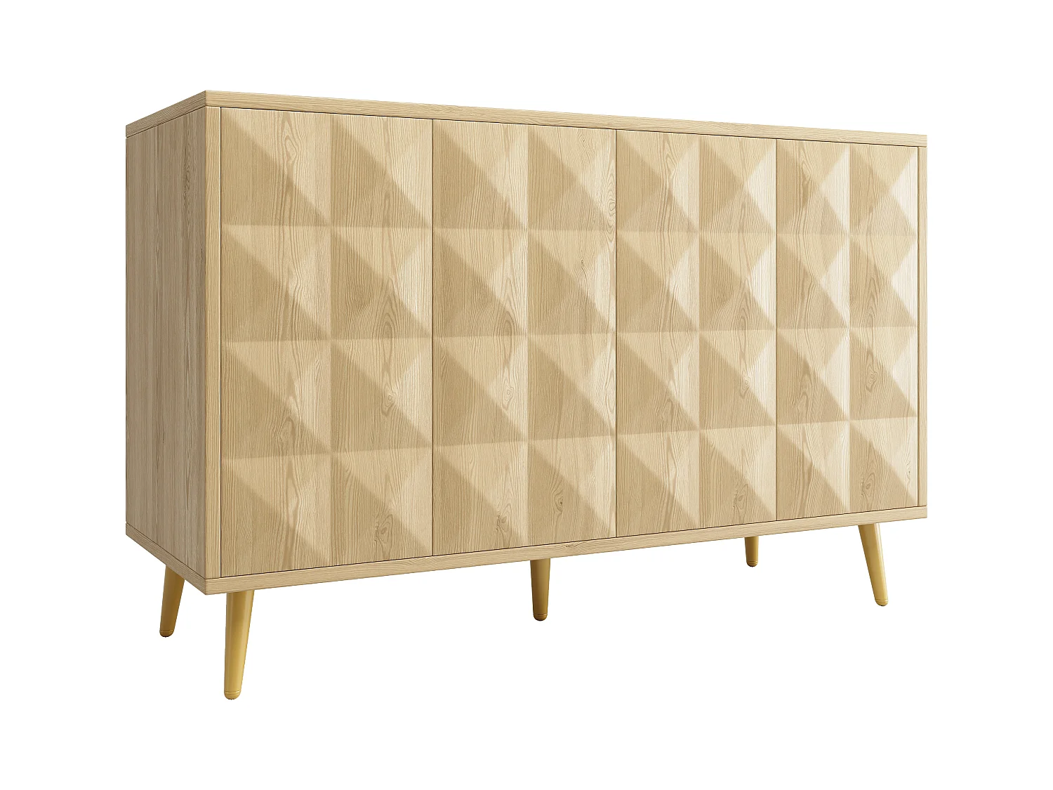 Buffet naturel avec 4 portes, étagères réglables, design de porte en relief 120×35×78 cm
