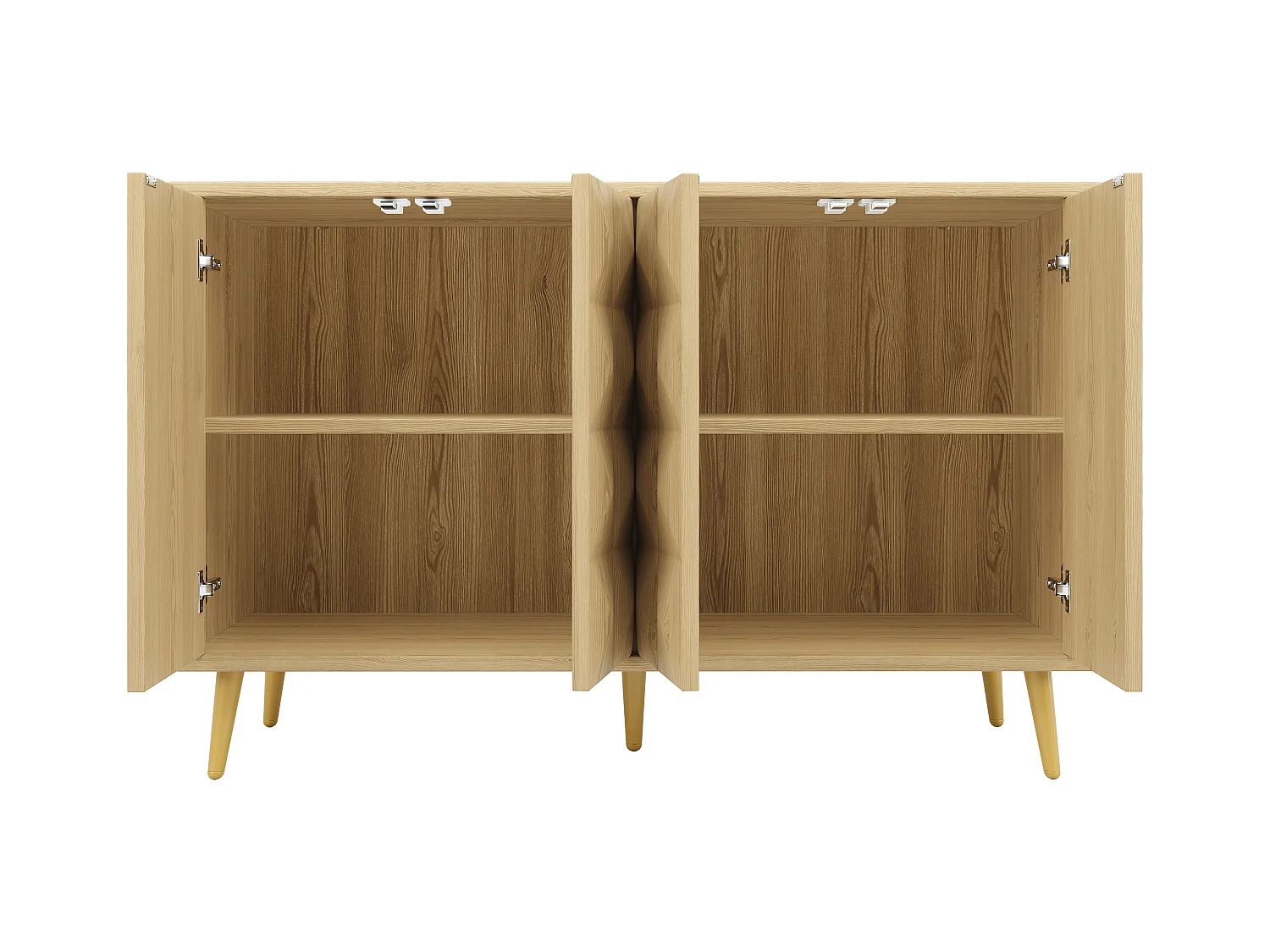 Buffet naturel avec 4 portes, étagères réglables, design de porte en relief 120×35×78 cm