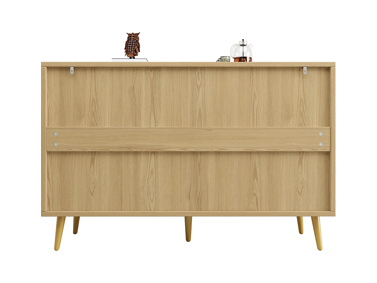 Buffet naturel avec 4 portes, étagères réglables, design de porte en relief 120×35×78 cm