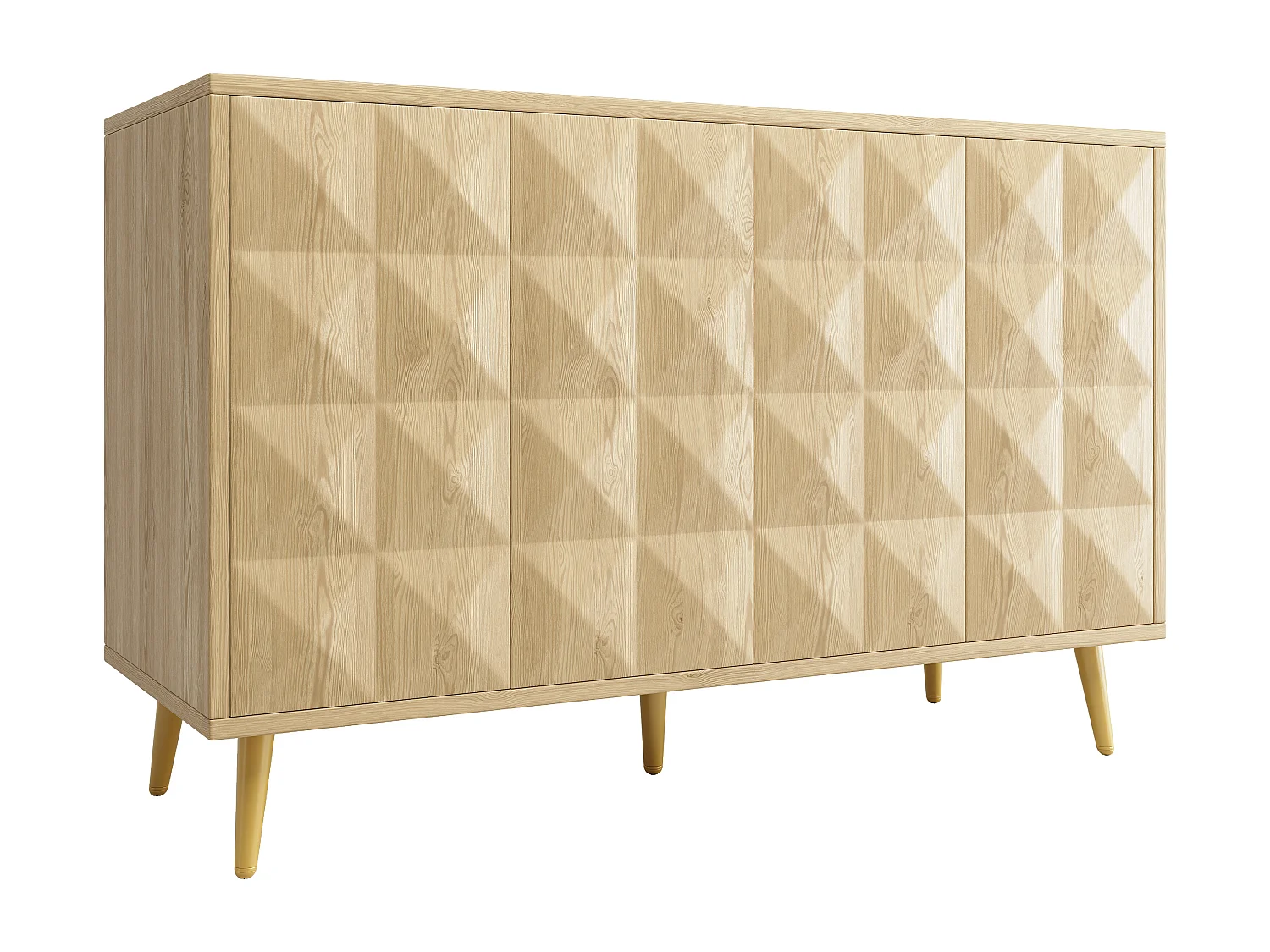 Buffet naturel avec 4 portes, étagères réglables, design de porte en relief 120×35×78 cm