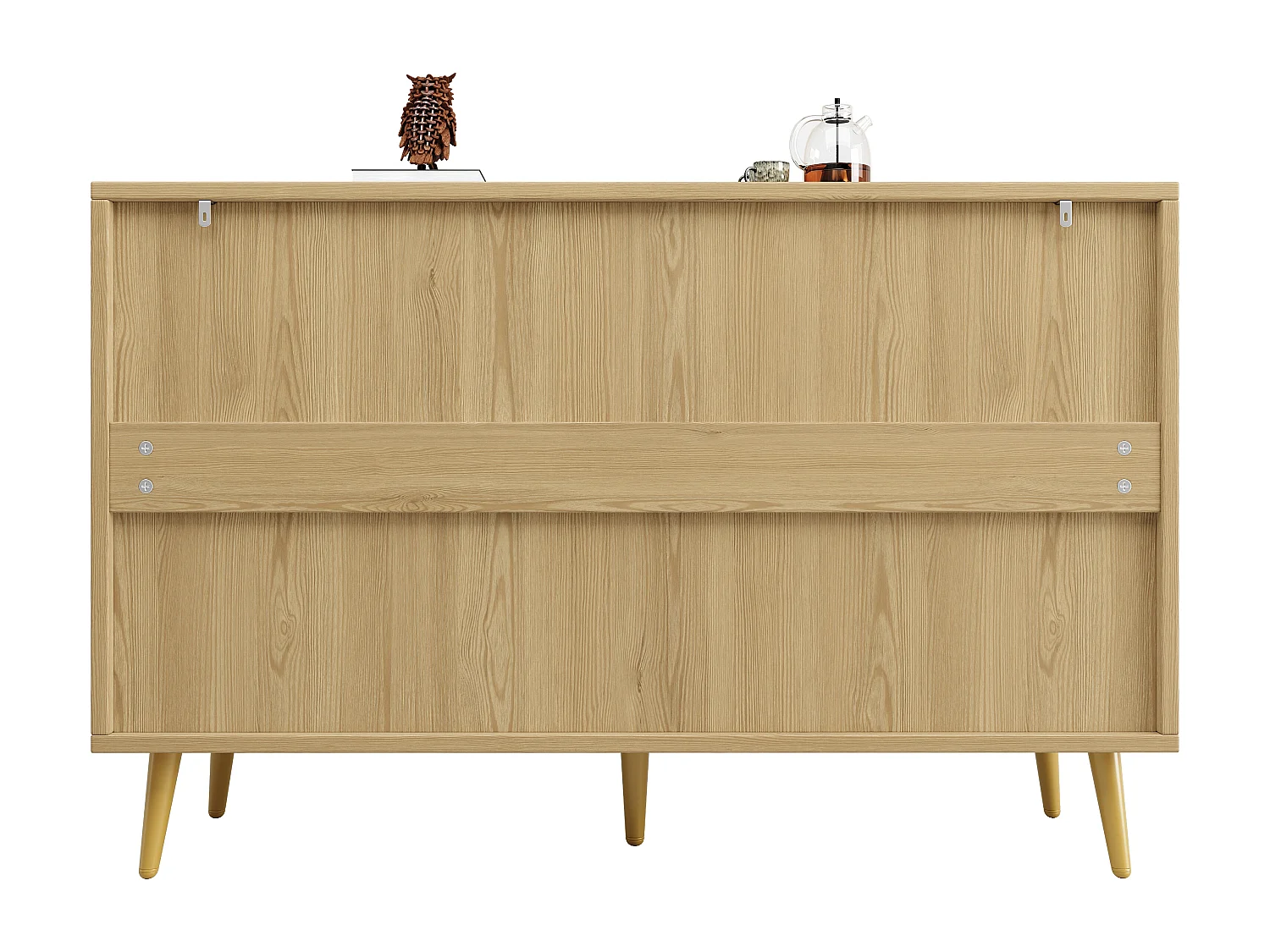 Buffet naturel avec 4 portes, étagères réglables, design de porte en relief 120×35×78 cm
