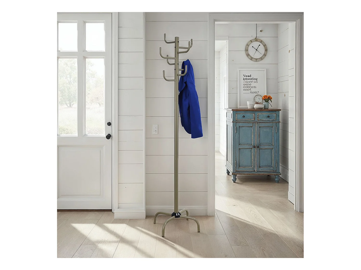 Portemanteau perroquet KAKTUS coloris champagne avec 8 portants crochets de hauteur différente, structure en métal laqué