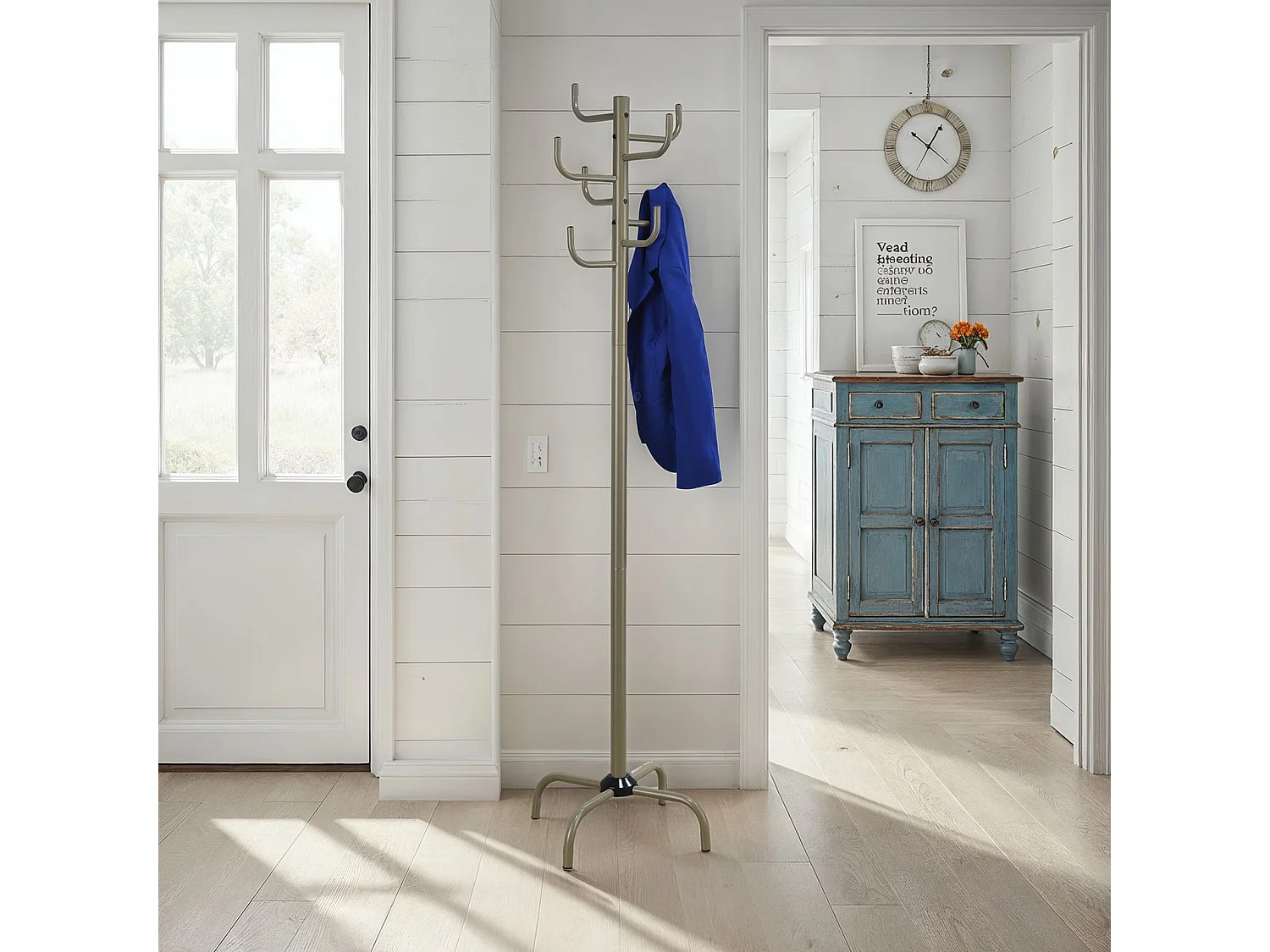 Portemanteau perroquet KAKTUS coloris champagne avec 8 portants crochets de hauteur différente, structure en métal laqué