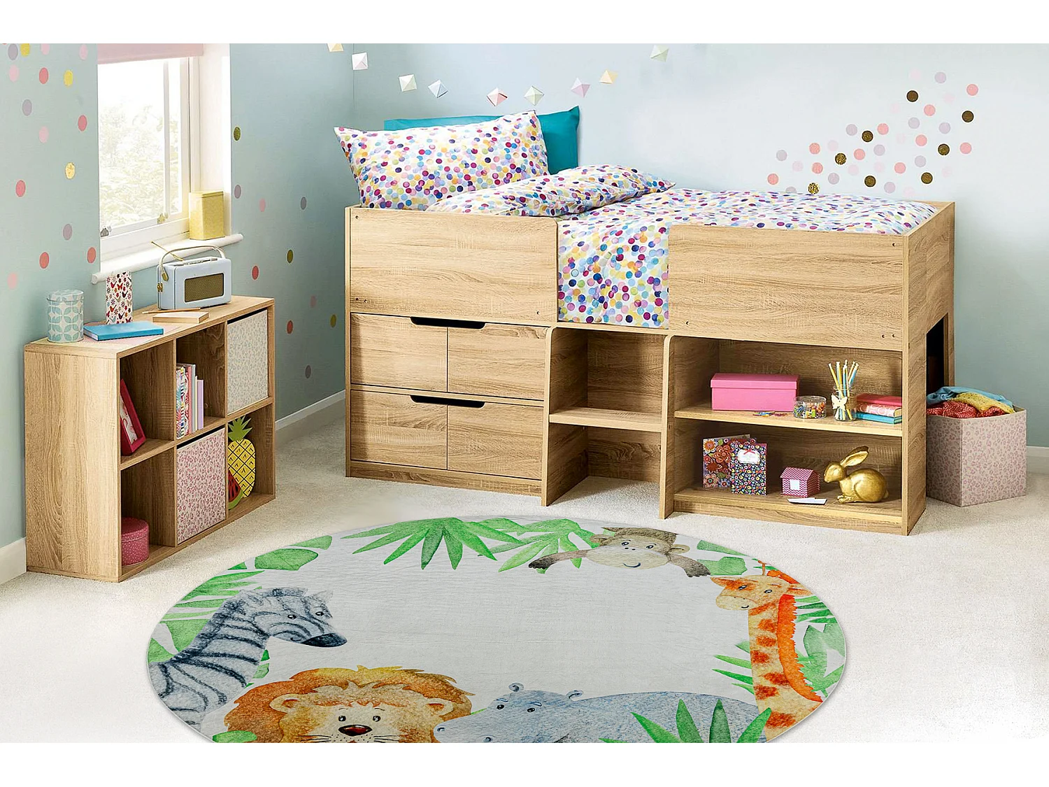 BAMBINO 54090 cirkel tapijt wasbaar Dieren, Afrika voor kinderen antis cercle 120 cm