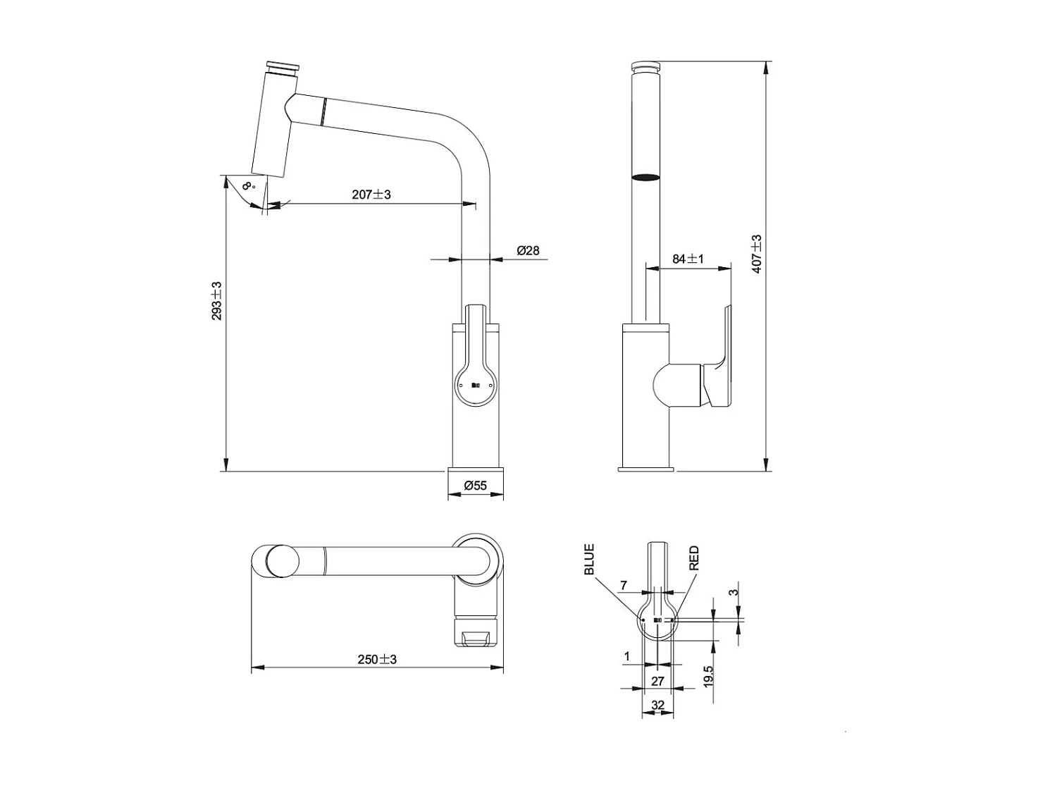 Essemano Torneira de lavatório com chuveiro de mão preto Essebagno