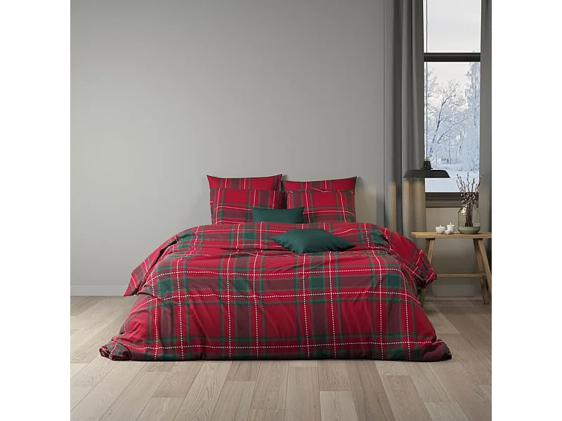 Parure de lit 260x240 flanelle à carreaux rouge Terre de Nuit Noël
