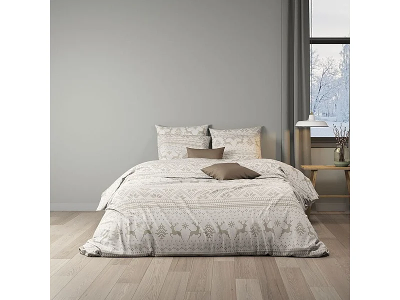 Parure de lit 260x240 flanelle écru Terre de Nuit Flocon