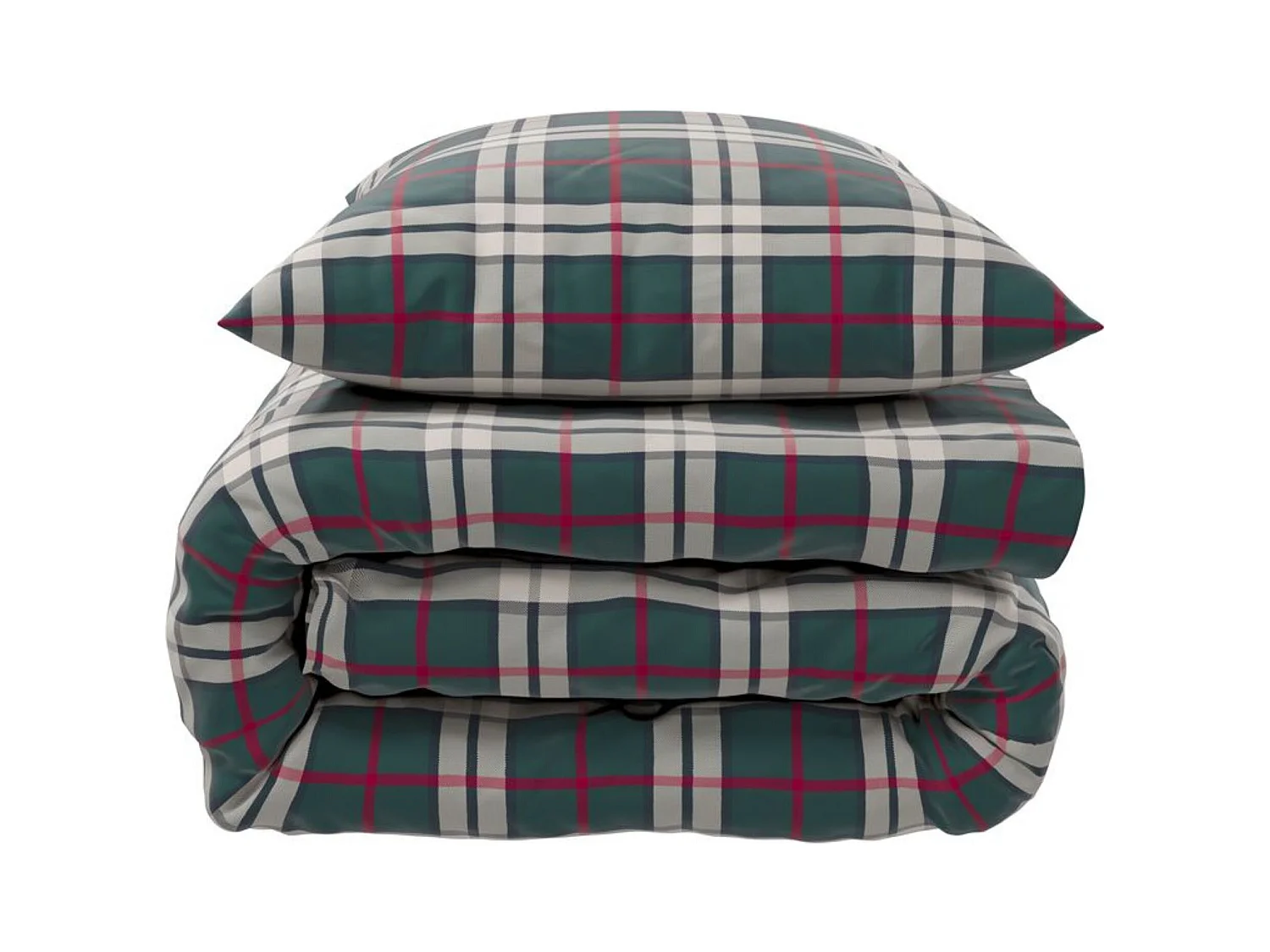 Parure de lit 200x200 flanelle à carreaux vert Terre de Nuit Noël