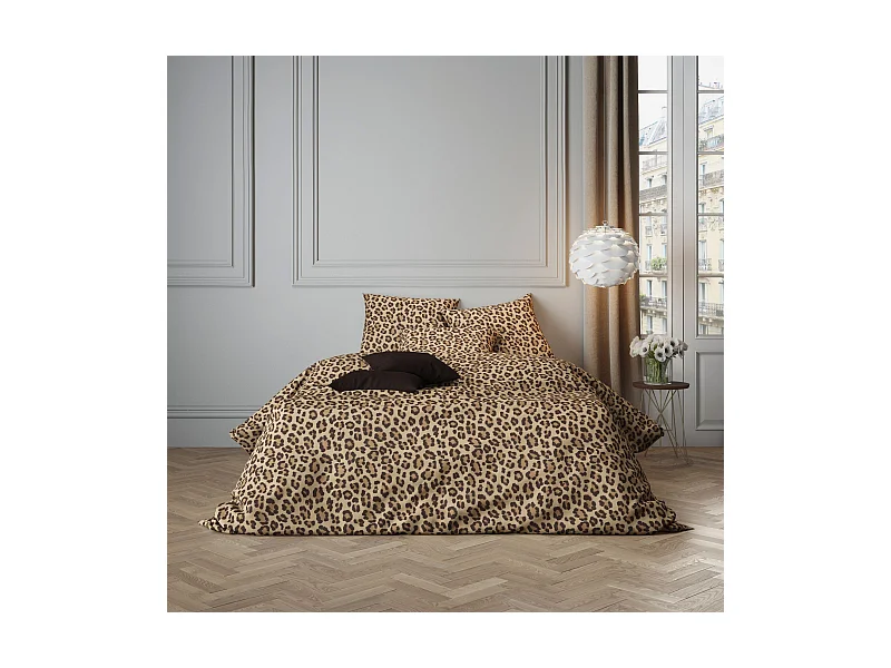 Parure de lit 140x200 satin marron Terre de Nuit Felidae