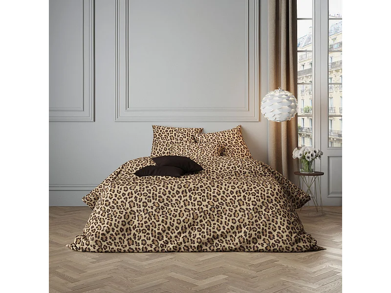 Parure de lit 140x200 satin marron Terre de Nuit Felidae