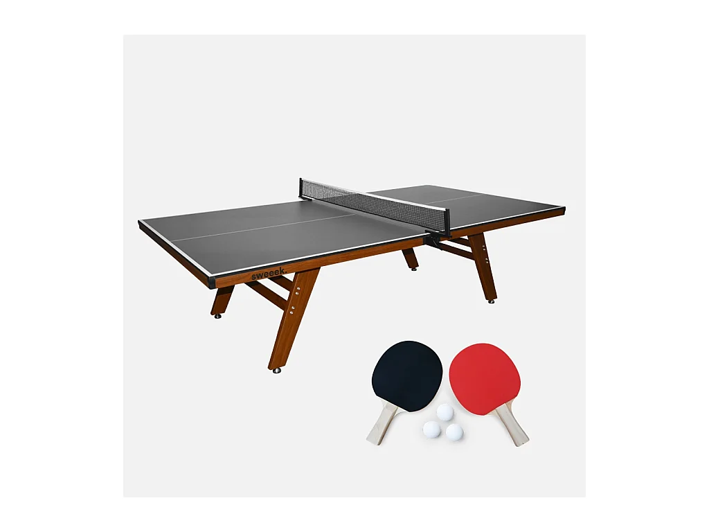 Table de ping pong intérieur deluxe gris avec 2 raquettes et 3 balles