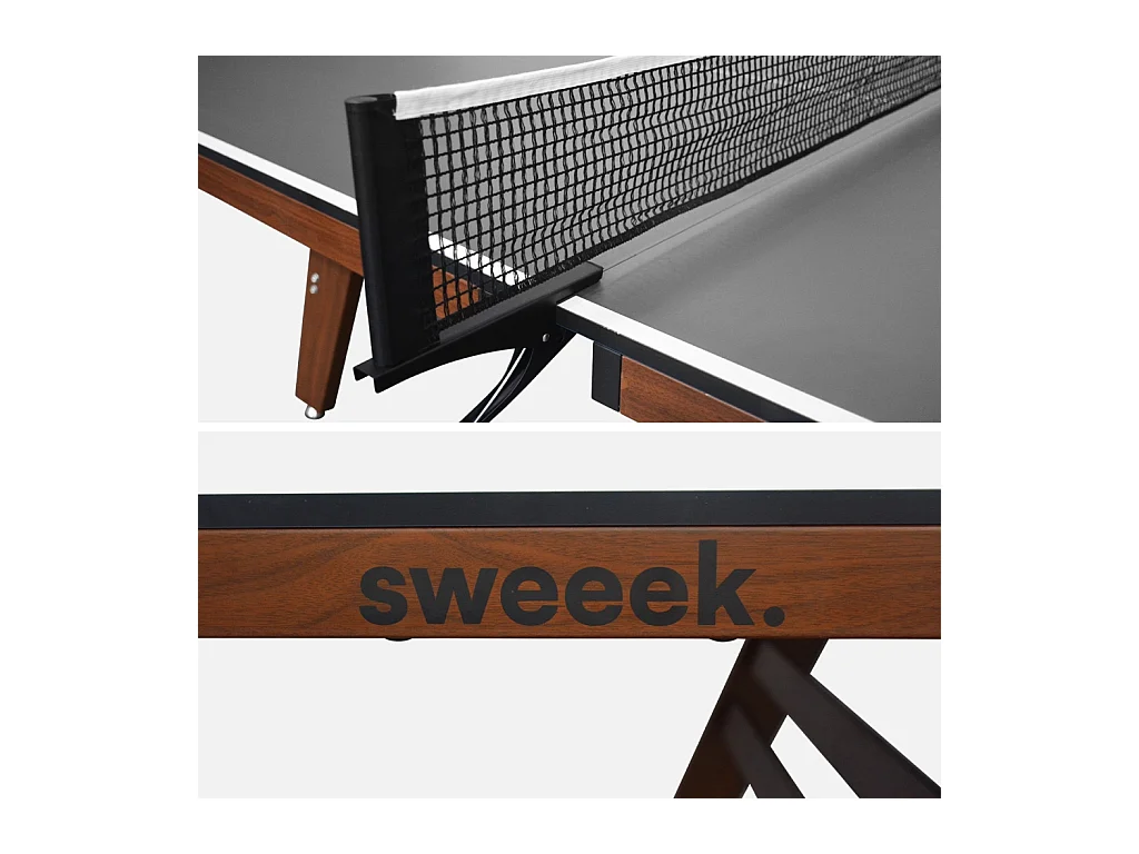 Table de ping pong intérieur deluxe gris avec 2 raquettes et 3 balles