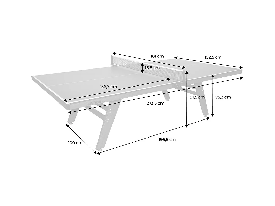 Table de ping pong intérieur deluxe gris avec 2 raquettes et 3 balles